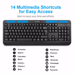 2.4Ghz Full-Size Ergonomic Wireless Keyboard Mouse Combo -UK Layout