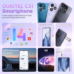 OUKITEL C51 Android 14 Smartphone Unlocked Cell Phones 6GB 128GB - Purple