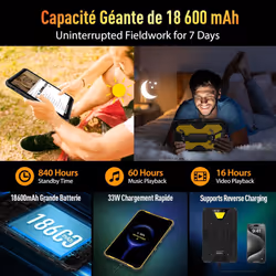 Ulefone Armor Pad 2 Touchscreen Tablet Camping Lamp 18600mAh 33W, 8GB +256GB - Noir
