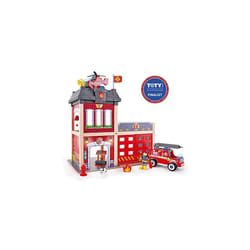 Hape E3023 Wooden Fire Station - Complete Set with Fire Engine