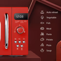 COMFEE' Retro Style 800w 20 Litre Microwave Oven with 8 Auto Menus, 5 Cooking Power Levels and Express Cook Button - Passionate Red - CM-M202RAF(RD)