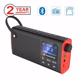 Avantree 3-in-1 Portable FM Radio with Bluetooth Speaker and SD Card Player, Auto Scan and Save, LED Display, Rechargeable Ba ...