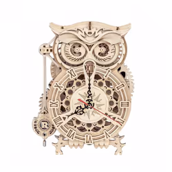 Robotime Self Assemble 3D Mechanical Wooden Puzzle Pendulum Owl Clock
