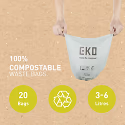 Compostable Bin Liners For Food Waste Caddies, 3-6 Litre Capacity, 20 Bags, White , Unscented