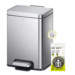 EKO Madison 6L / 1.6 Gal Bathroom Trash Can with Lid and Removable Inner Basket  Rectangular Small Step Trash Can  Brushed Stainless Steel
