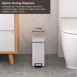 EKO Small Bathroom Trash Can with Lid Soft Close  Step Pedal  6 Liter / 1.6 Gallon Stainless Steel Garbage Can with Removable Inner Bucket