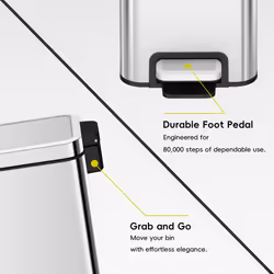 EKO Small Bathroom Trash Can with Lid Soft Close  Step Pedal  6 Liter / 1.6 Gallon Stainless Steel Garbage Can with Removable Inner Bucket