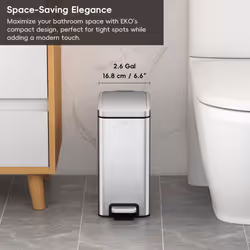 EKO Small Bathroom Trash Can with Lid Soft Close  Step Pedal  10 Liter / 2.6 Gallon Stainless Steel Garbage Can with Removable Inner Bucket