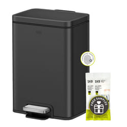 EKO Madison Matte Black 6L / 1.6 Gal Bathroom Trash Can with Lid and Removable Inner Basket  Rectangular Small Step Trash Can  Brushed Stainless Steel