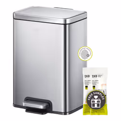 EKO Madison Matte Black 12L / 3.2 Gal Bathroom Trash Can with Lid and Removable Inner Basket Rectangular Small Step Trash Ca ...