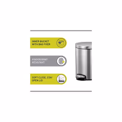Eva Pedal Bathroom Bin with Soft Close Lid - Perfect for Bathroom, Bedroom & Home, Stainless Steel (5 Litres)
