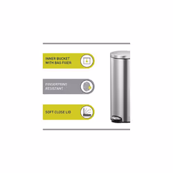 EKO - Eva Kitchen Bin - Pedal Rubbish Bin with Removable Inner Bucket - Perfect for Kitchen & Home, Stainless Steel, 30 Litre