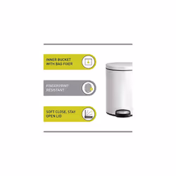 - Eva Pedal Bathroom Bin - Rubbish Bin with Soft Close Lid - Perfect for Bathroom, Bedroom & Home, White, 5 Litre