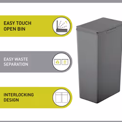 - Morandi Kitchen Bin - Plastic Touch Top Kitchen Bin - Recycling Bins For Kitchen & Home Large Push Top Bin -Dark Grey, 40 Litre