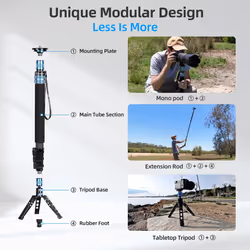 SIRUI P-424FS Carbon Fiber Monopod  63 Professional Monopod for Cameras  Lightweight Monopod with Feet  4-Section  360 Panorama  Modular 3 in 1  Quick