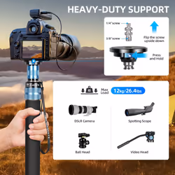 SIRUI P-424FS Carbon Fiber Monopod  63 Professional Monopod for Cameras  Lightweight Monopod with Feet  4-Section  360 Panorama  Modular 3 in 1  Quick