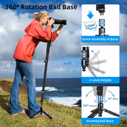 Aluminum Monopod with Feet, 75.8" Professional Monopod for Cameras, Compact Travel Monopod with Quick Release Plate, Max Load 33lbs, Compatible with