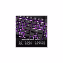 Rii Gaming Keyboard and Mouse Set,LED Wired Keyboard Mouse with 3 Pure Colors Backlit (Red/Purple/Blue),Light Up Keyboard and Mouse Compatible w