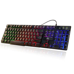 Rii RK100+ 7 Color Rainbow LED Backlit Mechanical Feeling USB Wired Gaming Keyboard Black UK Layout