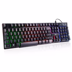 Rii RK100+ 7 Color Rainbow LED Backlit Mechanical Feeling USB Wired Gaming Keyboard Black UK Layout