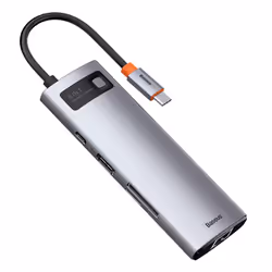 Baseus Metal Gleam, USB 3.2 Gen 1 (3.1 Gen 1) Type-C, 100 W, 10,100,1000 Mbit/s, Grey, MicroSD (TransFlash), SD, 4K Ultra HD