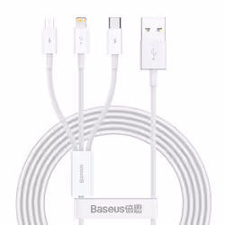Baseus Superior, 1.5 m, USB A, USB C/Micro USB A/Lightning, USB 2.0, 0.48 Gbit/s, White