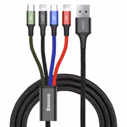 Baseus KB2L435A12BK, Black, Blue, Green, Red, USB A, 2 x Lightning + micro-USB B + USB C, 1.2 m, Male, Male
