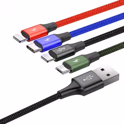 Baseus KB2L435A12BK mobile phone cable Black, Blue, Green, Red 1.2 m USB A 2 x Lightning + micro-USB B + USB C