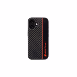 Audi Carbon Fiber Sports Red Stripe Hardcase with MagSafe for iPhone 16 6.1" Black - AUS-TPUPCIP-16-R8/D1-BK