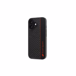 Audi Carbon Fiber Sports Red Stripe Hardcase with MagSafe for iPhone 16 6.1" Black - AUS-TPUPCIP-16-R8/D1-BK