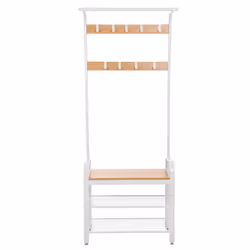 Vasagle Coat Rack With Shoe Storage, Floorstanding, Steel, 9 hook(s), White, Wood, Adults