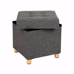 Songmics LSF14GYZ, Ottoman footstool, Square, Grey, Fabric, Wood, Adults & Children