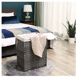 Songmics Gray Handwoven Laundry Basket - Additional view 4