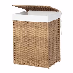 Songmics Handwoven Laundry Basket, 90 L, Rectangular, Cotton, Iron, Plastic, Natural, 330 mm, 460 mm