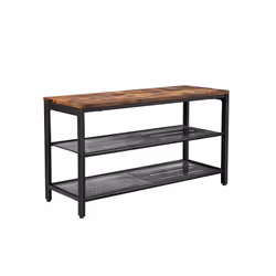 Vasagle Shoe Bench with 2 Mesh Shelves, Modular shelf, Freestanding, Particle board, Steel, Black, Brown, Hallway, Wardrobe, ...