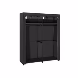 Songmics 2 Hanging Rods Wardrobe, Black, Wardrobe, 2 shelves, Metal, Plastic, 10 kg, Adults