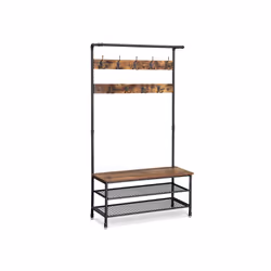 Vasagle Industrial Coat Rack Storage Bench, Storage combination, Floorstanding, 3 shelves, Black, Brown, Particle board, 20 k ...