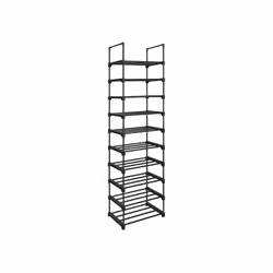 Songmics 10 Shelves Shoe Rack, Open, Black, Iron, Plastic, 10 shelves, 300 mm, 1740 mm