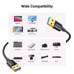 USB to USB Cable, USB 3.0 A to USB A Data Transfer Cable 5Gbps SuperSpeed Male to Male Gold Plated Lead for Game Consoles, External Hard Drive, WD My