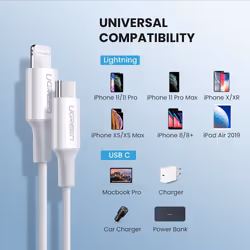 Ugreen 10493 lightning cable 1 m White