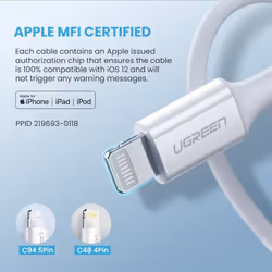 Ugreen 10493 lightning cable 1 m White - Additional view 4