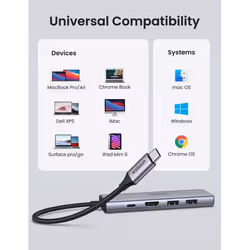 Ugreen 6-in-1 USB-C Hub USB Type-C Silver - Additional view 4