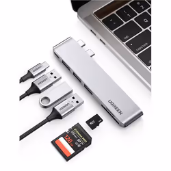 Ugreen 60560, Docking, USB 3.2 Gen 1 (3.1 Gen 1) Type-C, 100 W, Silver, MicroSD (TransFlash), SD, 10 Gbit/s