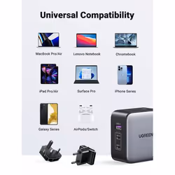 Ugreen 65W Nexode GaN Headset, Mobile phone, Laptop, Smartwatch, Tablet Grey USB Fast charging Indoor - Additional view 7