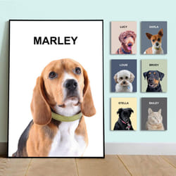 TEXTURE OF DREAMS Custom Pet Portrait Canvas Wall Art with your photo and Pet Lovely Name for Home D?cor  Personalized Framed Dog Drawing Artwork  New