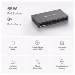 Mercusys 10-Port 10/100Mbps Desktop Switch with 8-Port PoE+ - Additional view 4