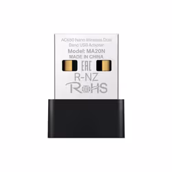 Mercusys AC650 Nano Wireless Dual Band USB Adapter, Wireless, USB Type-A, WLAN, Wi-Fi 5 (802.11ac), 650 Mbit/s, Black, Metall ...