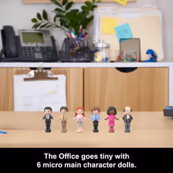 Polly Pocket x The Office Compact Playset 6 Character Dolls and 9 Accessories, Collectible Partnership Toy, Coffee Mug Exterior, JCC19
