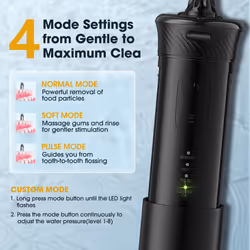 Water Flosser Cordless Travel Teeth Cleaner Portable Mini Dental Flossers, Electric Oral Irrigator with 6 Jet Tips, Home & Travel