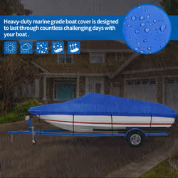 iCOVER Trailerable Boat Cover- 14'-16' Heavy Duty Waterproof Tarp Covers  Fits V-Hull  Fish&Ski  Pro-Style  Fishing  Runabout  Bass Boats  up to 14ft-